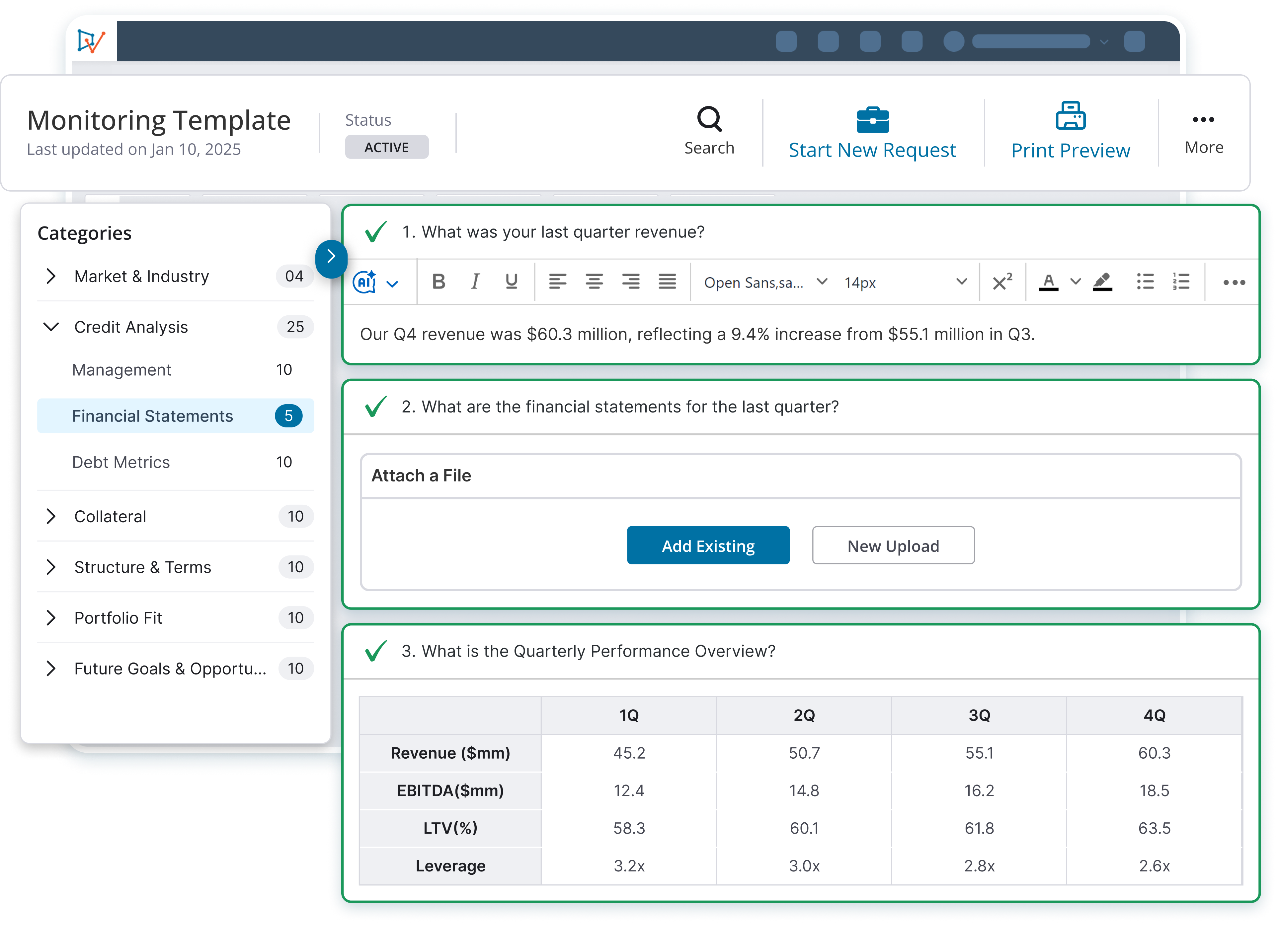 DiligenceVault-Private Credit Module Template Digitization